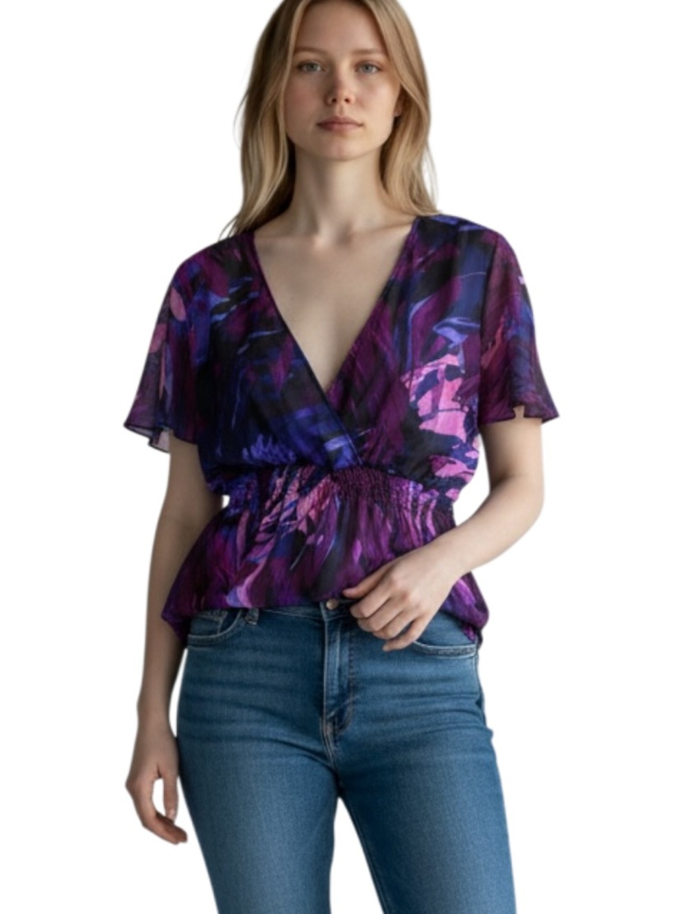 Lane Bryant Purple Floral Wrap Peplum Blouse